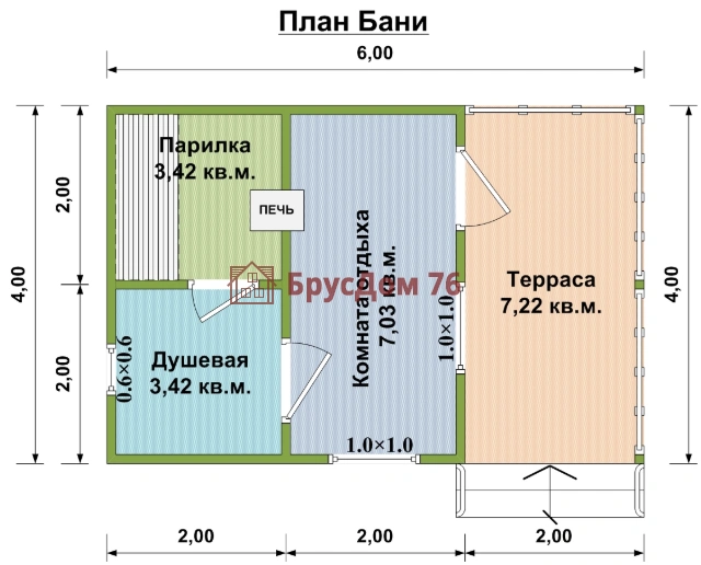 Проект №23 баня из профилированного бруса 4х6  - Ярославль