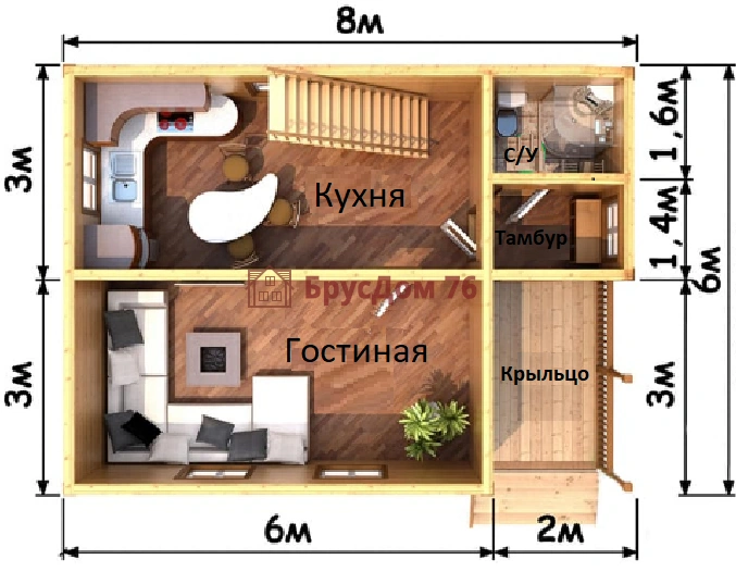 Проект №42 дом из бруса 6х8 - Ярославль