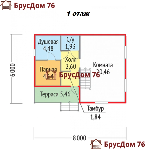 Проект №8 баня из профилированного бруса 6х8  - Ярославль