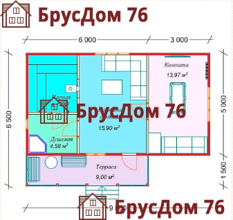 Проект №7 баня из профилированного бруса 6,5х9  - Ярославль
