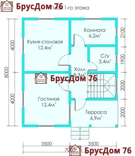 Проект №9 дом из бруса 7х8 - Ярославль