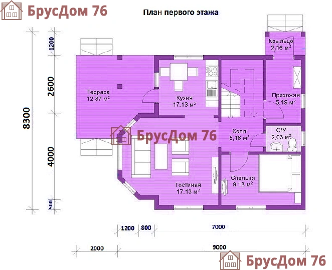 Проект №26 дом из бруса 9х8,3 - Ярославль