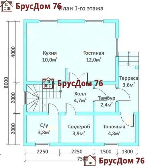 Проект №5 дом из бруса 7,5х8 - Ярославль