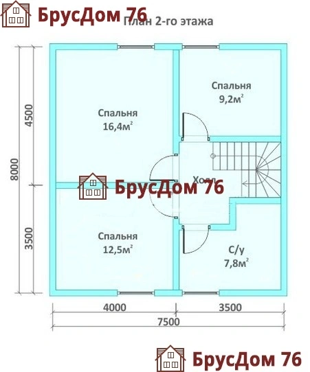 Проект №12 дом из бруса 7,5х8 - Ярославль