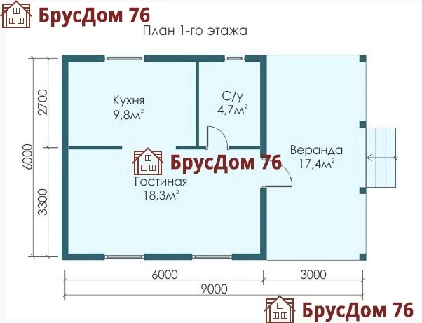 Проект №13 дом из бруса 6х9 - Ярославль