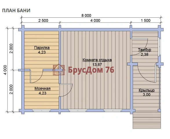 Проект №41 баня из профилированного бруса 4х8  - Ярославль