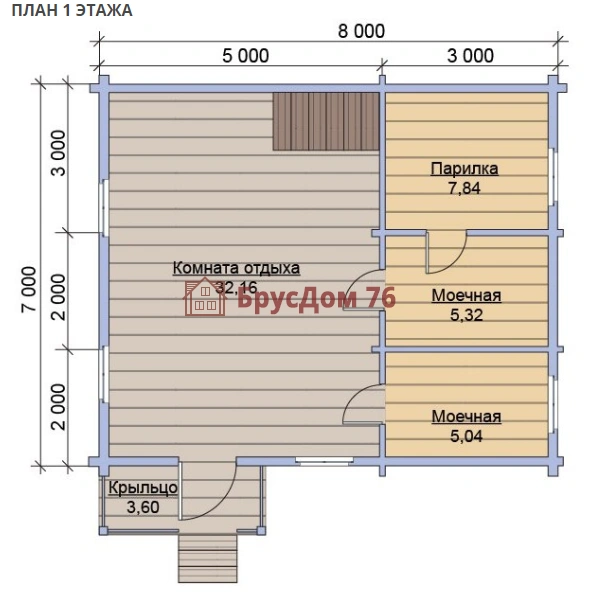 Проект №39 баня из профилированного бруса 7х8  - Ярославль