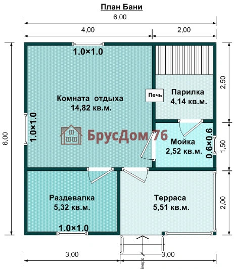 Проект №19 баня из профилированного бруса 6х6  - Ярославль