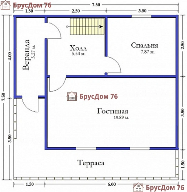 Проект №23 дом из бруса 7,5х7,5 - Ярославль