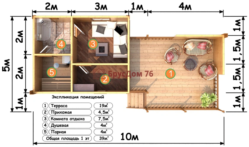 Проект №29 баня из профилированного бруса 5х10 - Ярославль