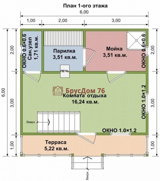 Проект №33 баня из профилированного бруса 6х6  - Ярославль