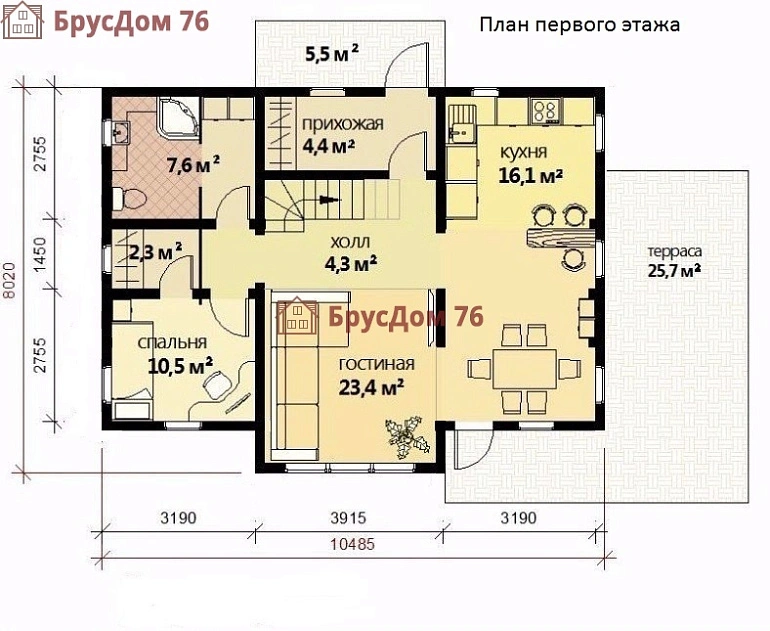 Проект №29 дом из бруса 8х10,5 - Ярославль