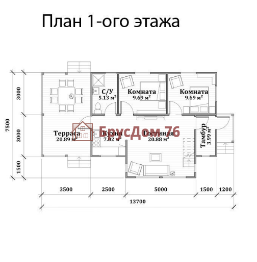 Проект №31 дом из бруса 7,5х9 - Ярославль