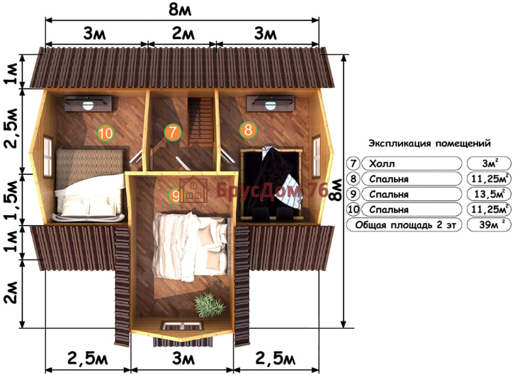 Проект №46 дом из бруса 8х8 - Ярославль