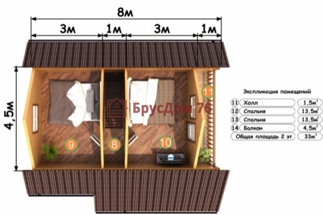 Проект №35 баня из бруса 6х8  - Ярославль