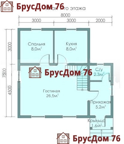 Проект №7 дом из бруса 7,5х8 - Ярославль