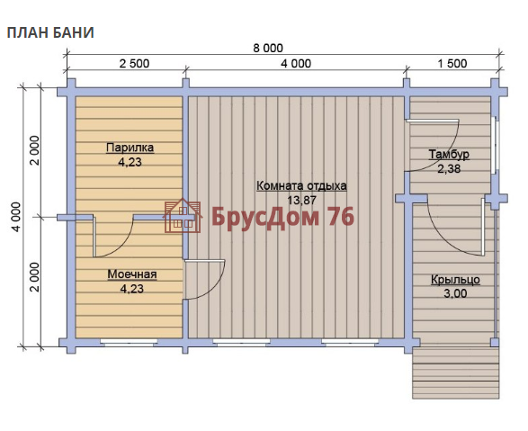 Проект №41 баня из бруса 4х8  - Ярославль