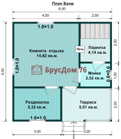 Проект №19 баня из бруса 6х6  - Ярославль