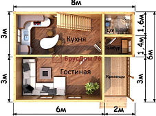 Проект №42 дом из бруса 6х8 - Ярославль