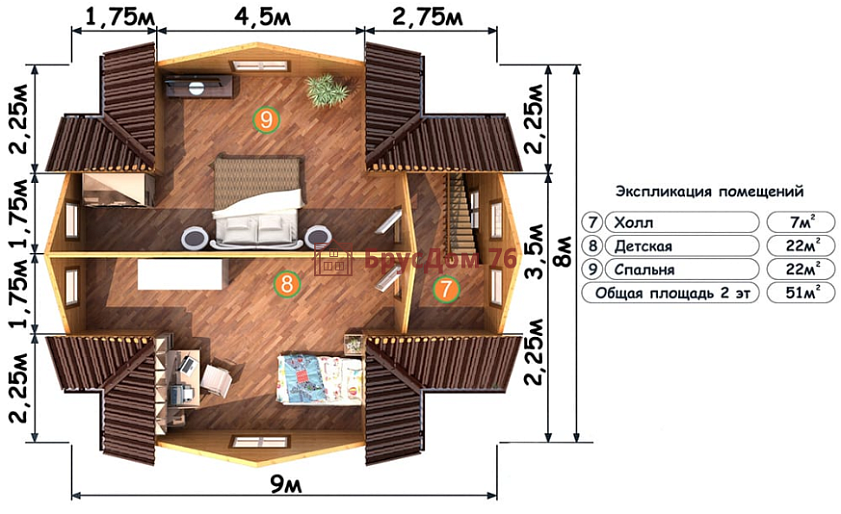 Проект №48 дом из бруса 8х9 - Ярославль